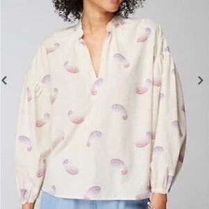 J. Jill Cream Paisley-Print Split-Neck Blouse